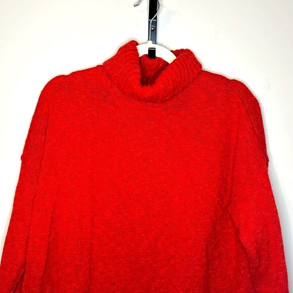 J Jill Red Chili Pepper Cotton Blend Fold over Turtle Neck Petite M 59% Cotton - Picture 5 of 6
